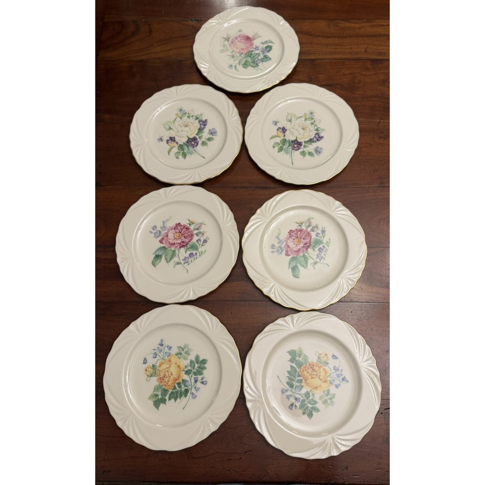 Set of 7 Lenox The Rose Expressions Collection Plates 9" Fine Porcelain Rose VTG